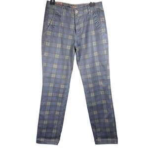 Dockers Slim Tapered Khakis Mens Blue Green Plaid Pants Anchor Logo